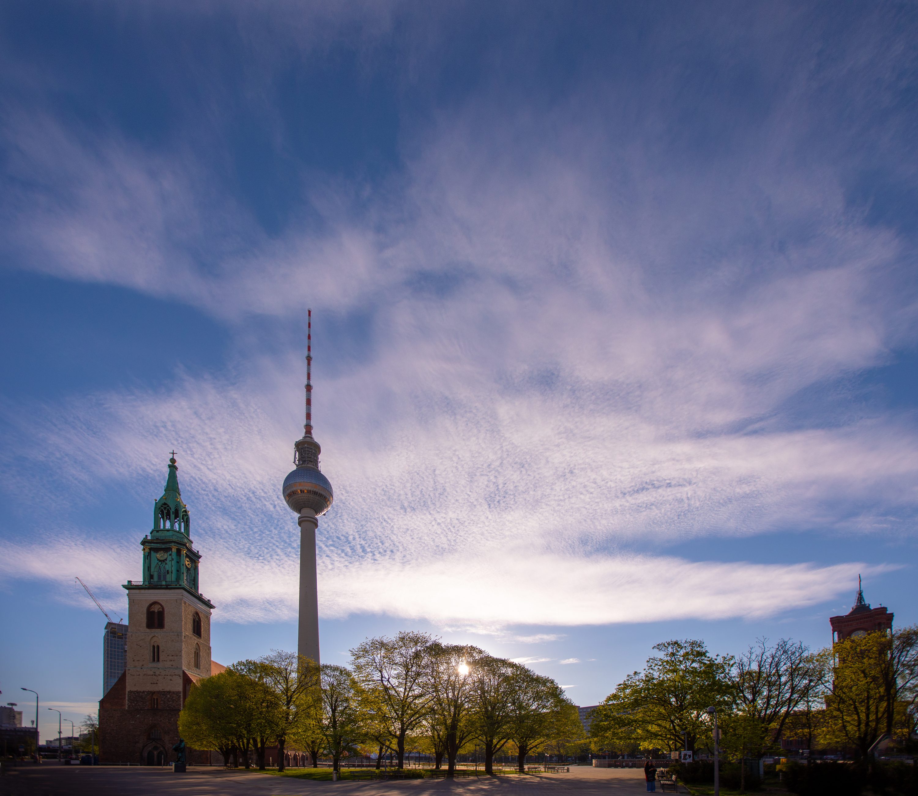 berlins tv tower in morning blue