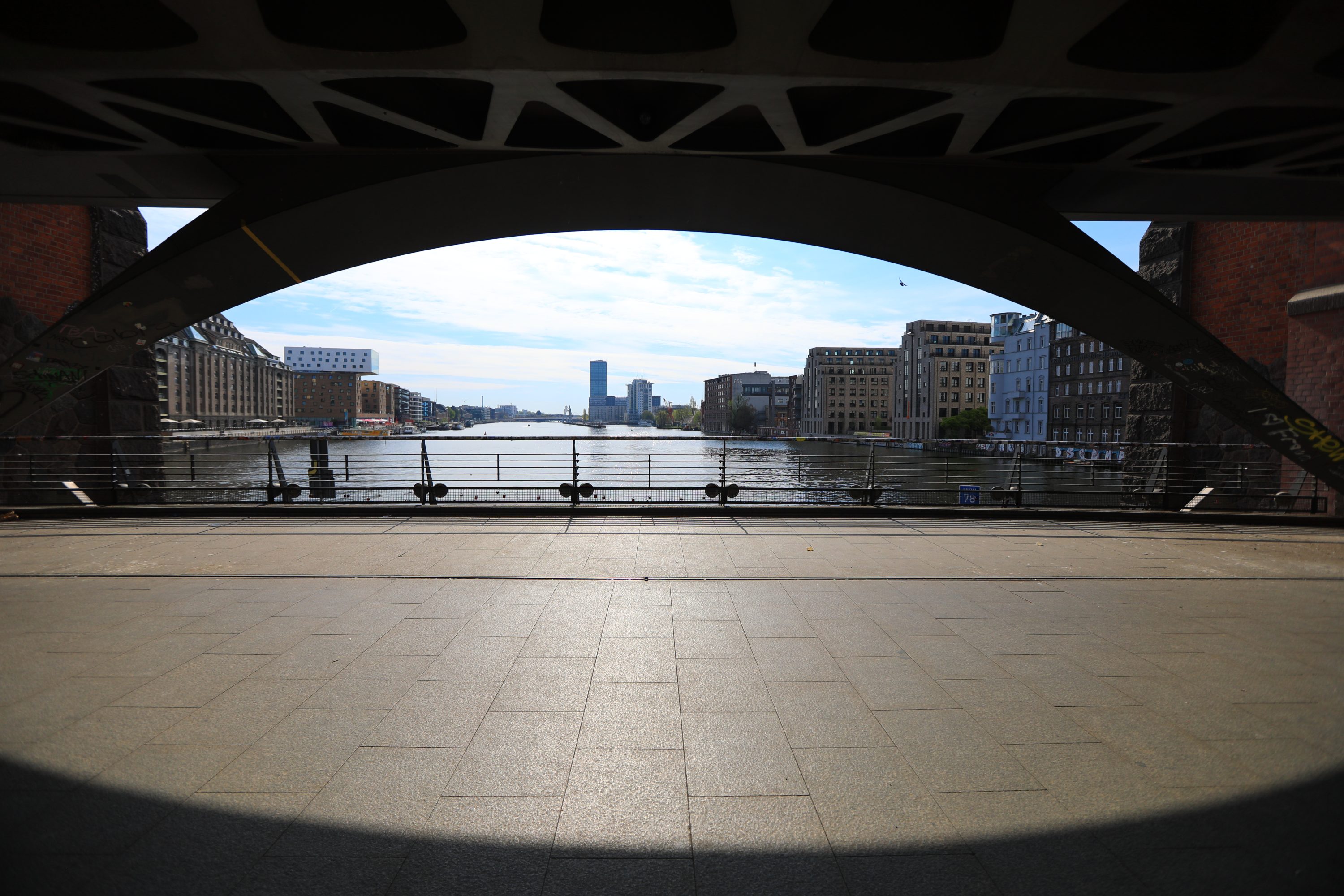 View from Oberbaum bridge framed as an eye